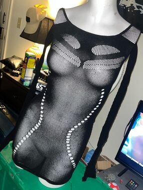 Black Seam Detail Fishnet Bodycon Shapewear Dress